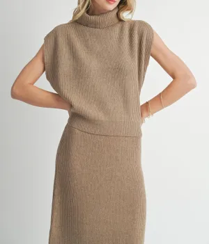 Crosby Ribbed Turtleneck Vest | Dark Taupe