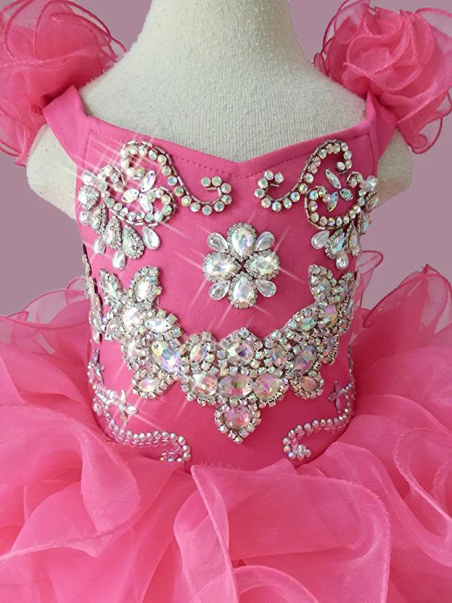 Custom Made Infant Illusion Fuchsia Cupcake Pageant Dress with Hair bow