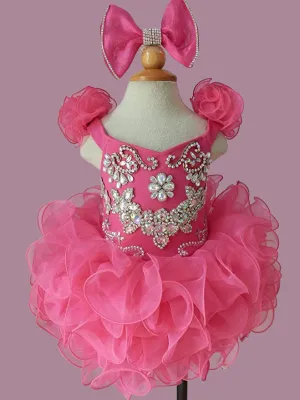 Custom Made Infant Illusion Fuchsia Cupcake Pageant Dress with Hair bow