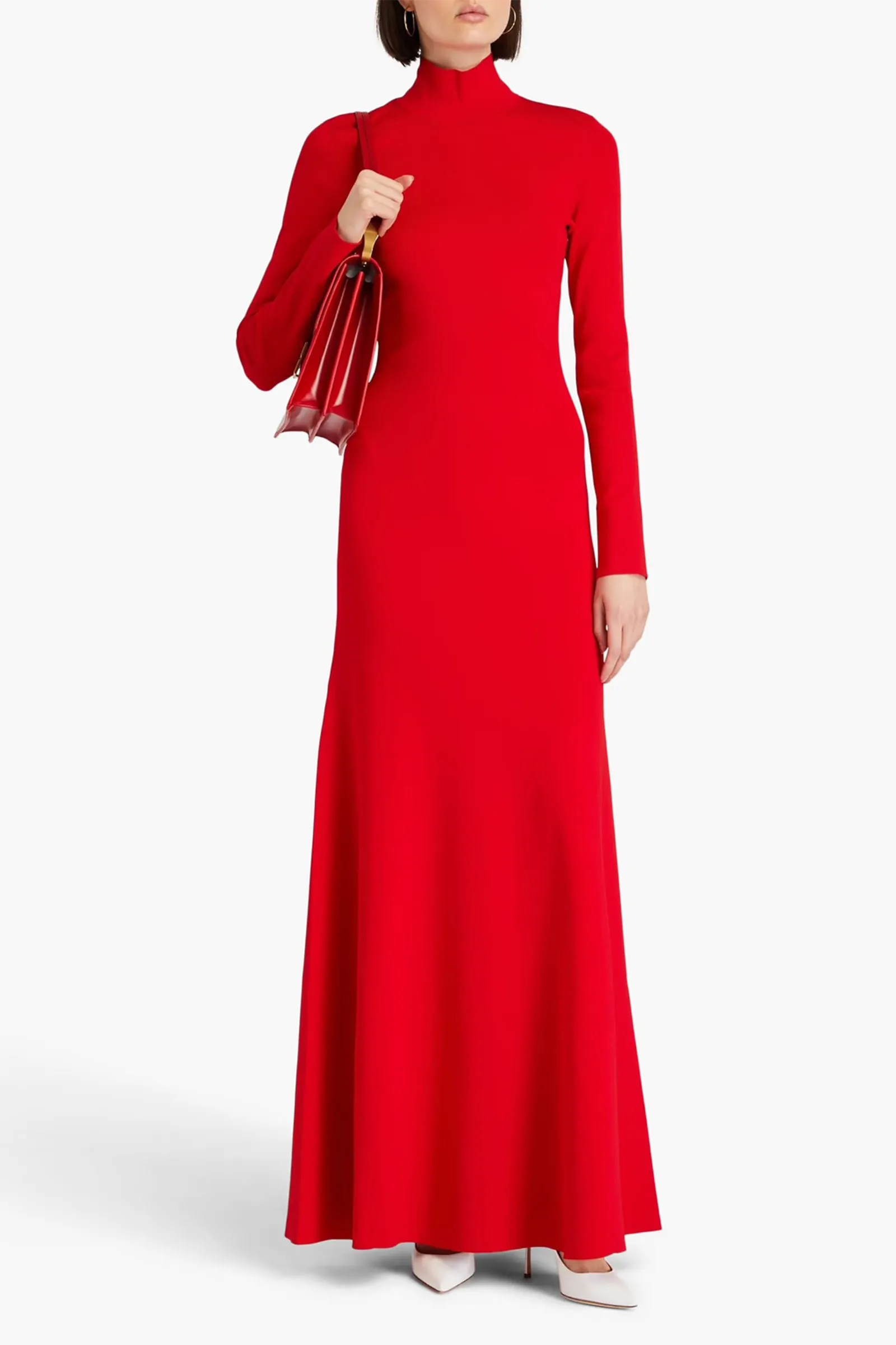 Cutout Stretch-Knit Turtleneck Maxi Dress