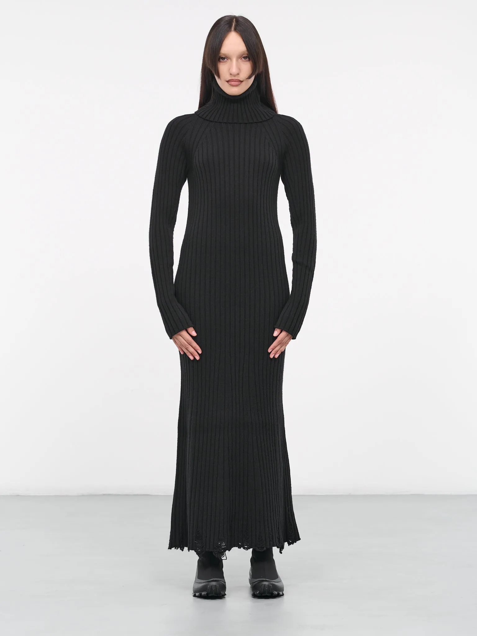 Distressed Rib Knit Dress (JL-N020-051-BLACK)