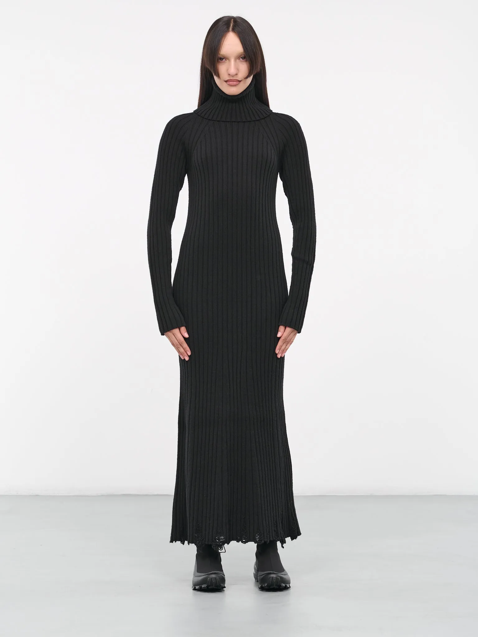 Distressed Rib Knit Dress (JL-N020-051-BLACK)