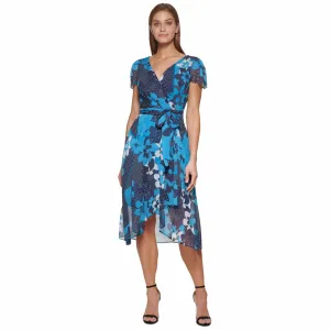 DKNY - Floral-Print Flutter-Sleeve Faux-Wrap Dress