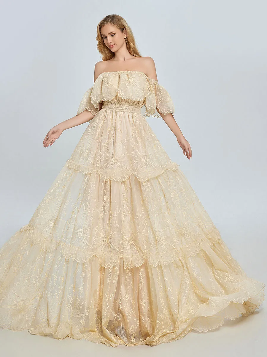 Elegance Off Shoulder Lace Boho Dress Photoshoot Dress Bohemian Maternity Gown Baby Shower YW240067
