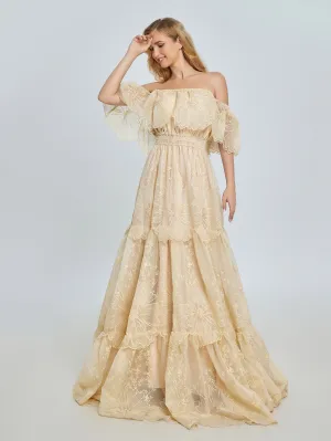 Elegance Off Shoulder Lace Boho Dress Photoshoot Dress Bohemian Maternity Gown Baby Shower YW240067