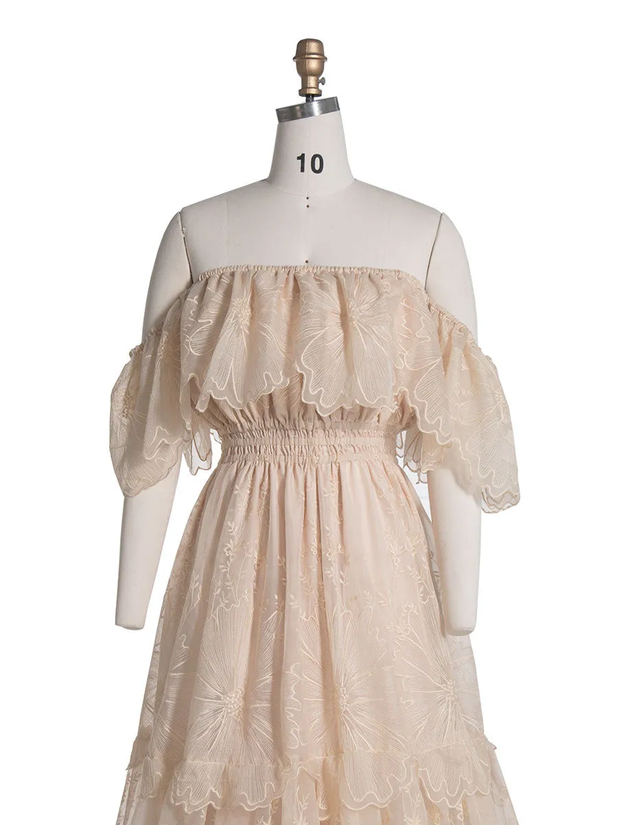 Elegance Off Shoulder Lace Boho Dress Photoshoot Dress Bohemian Maternity Gown Baby Shower YW240067
