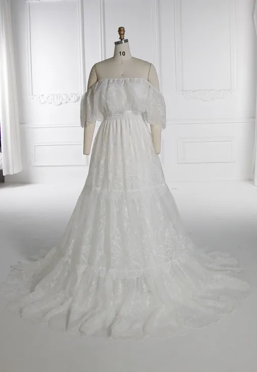 Elegance Off Shoulder Lace Boho Dress Photoshoot Dress Bohemian Maternity Gown Baby Shower YW240067