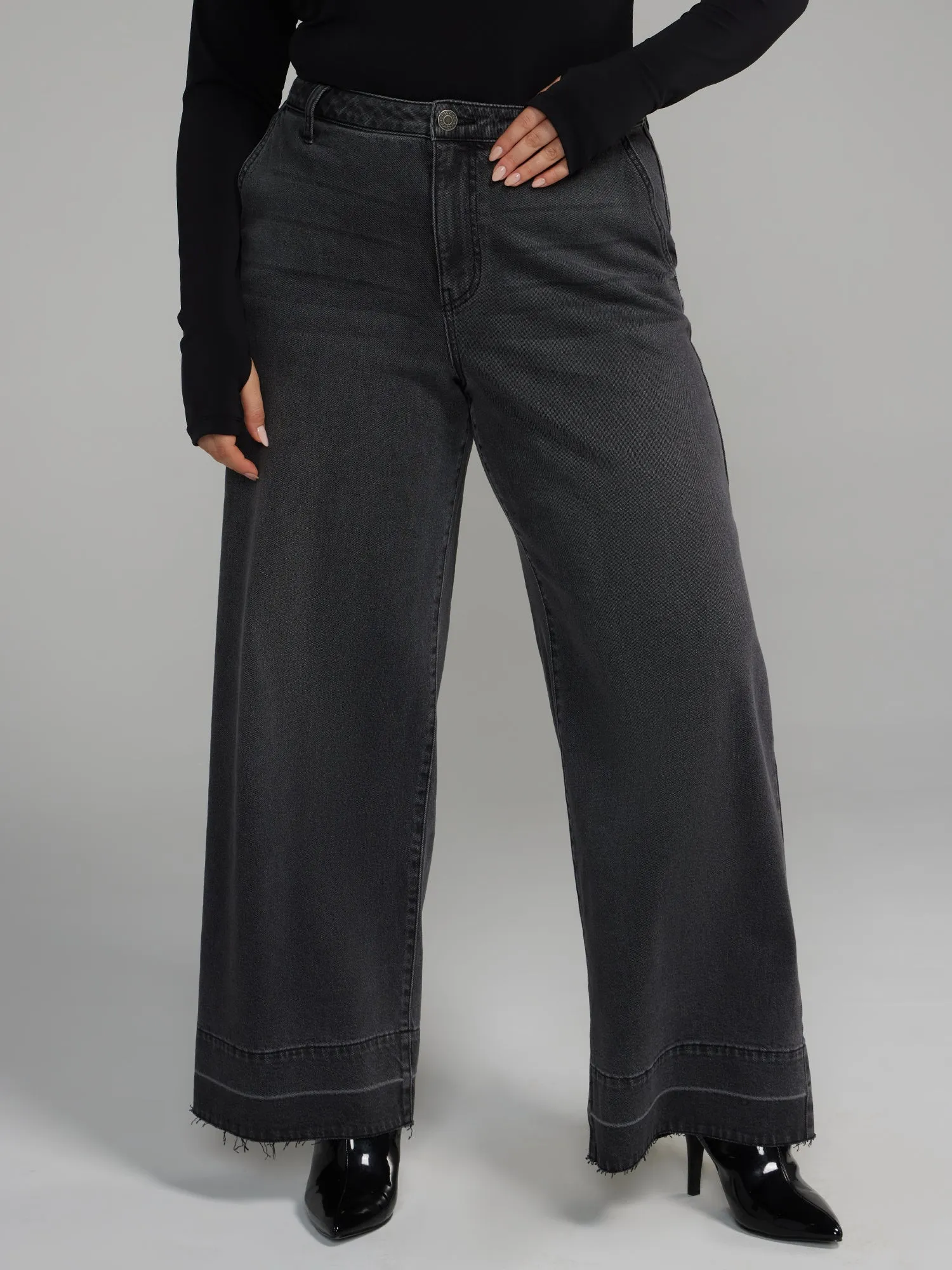 Fashion To Figure - Wide Leg Vintage Black Wash Jeans