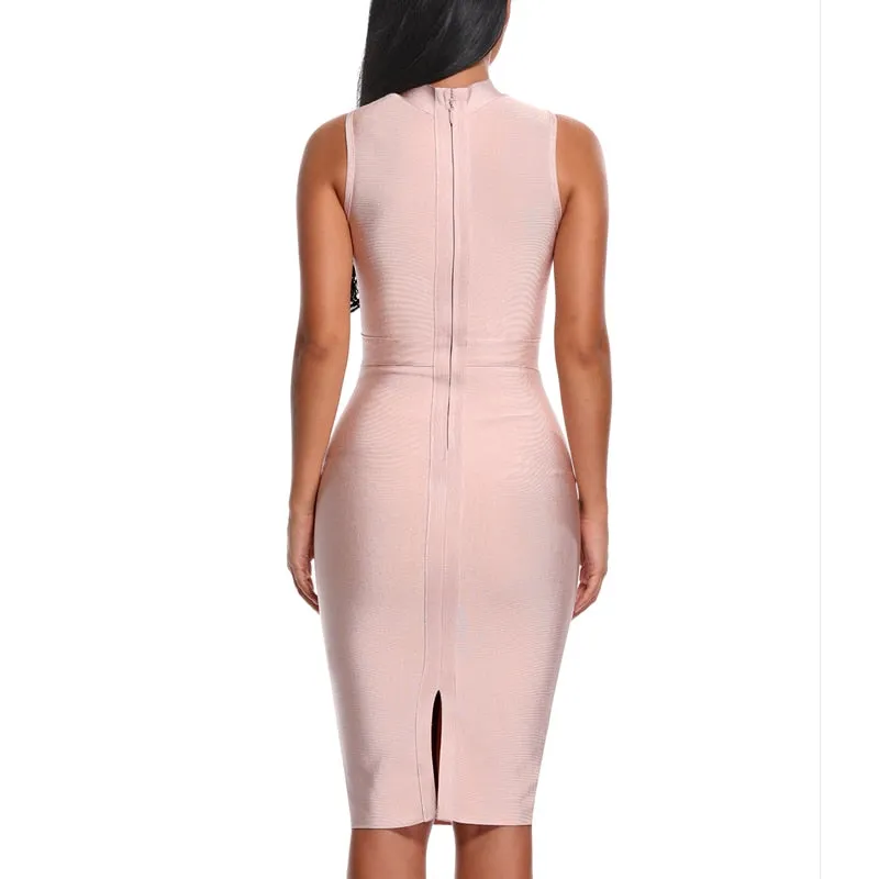 Fashion Turtleneck Sleeveless Bandage Midi Dress