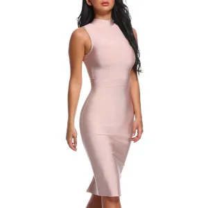 Fashion Turtleneck Sleeveless Bandage Midi Dress