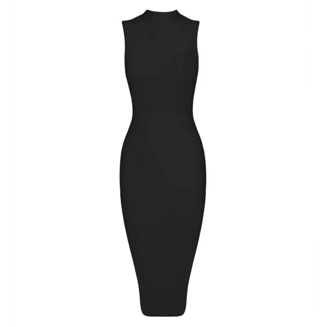 Fashion Turtleneck Sleeveless Bandage Midi Dress