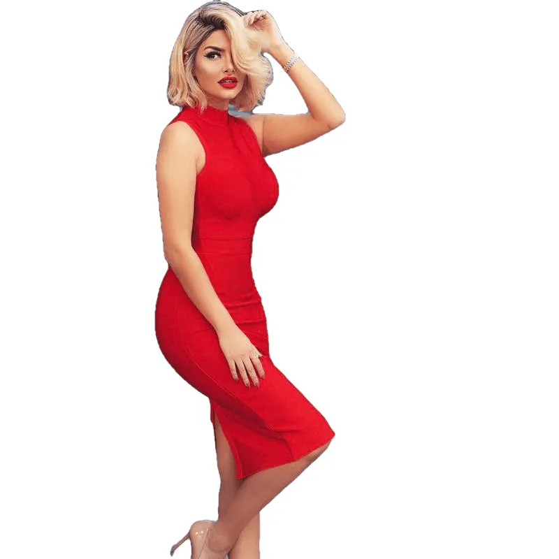 Fashion Turtleneck Sleeveless Bandage Midi Dress