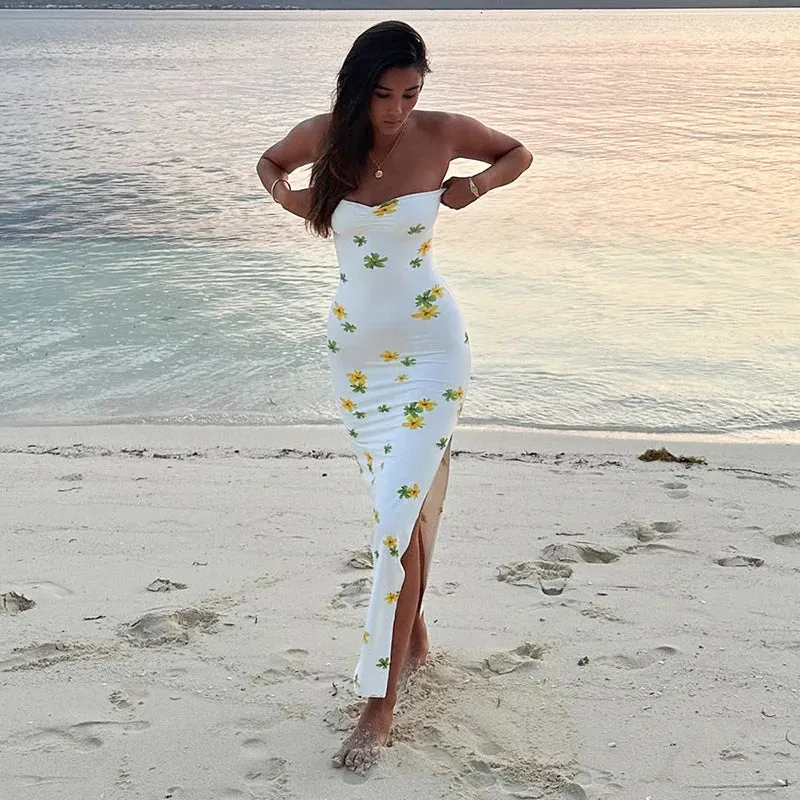 Floral Strapless Bodycon Summer Dress