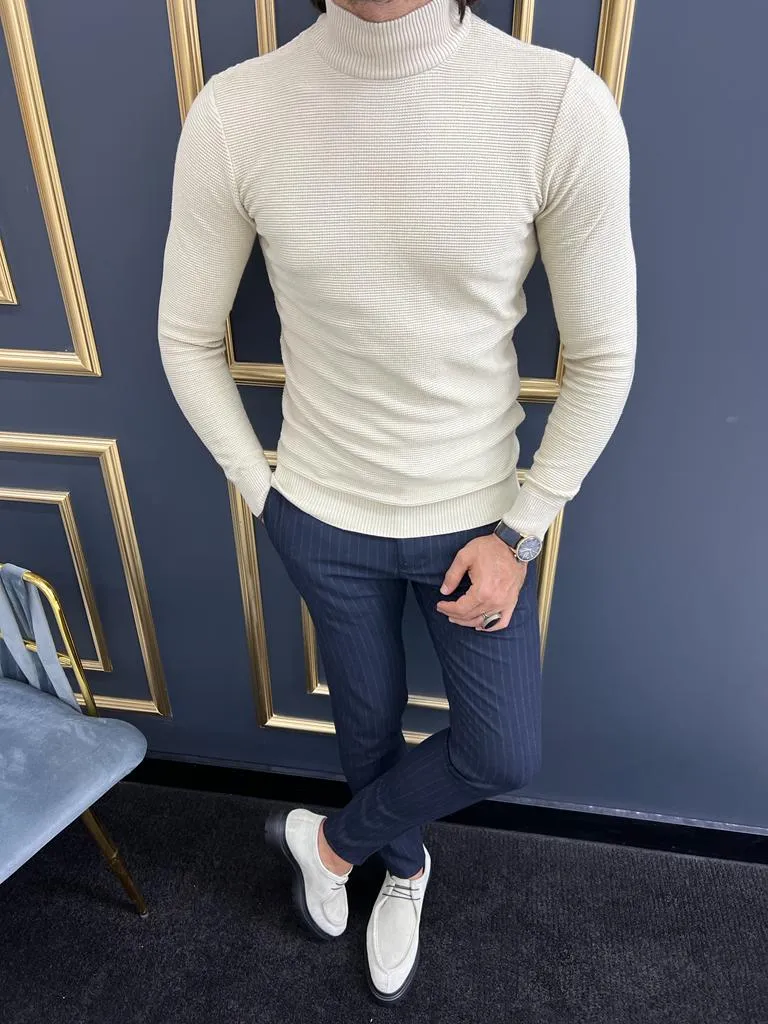 GentWith Sioux Beige Slim Fit Mock Turtleneck Sweater - GENT WITH