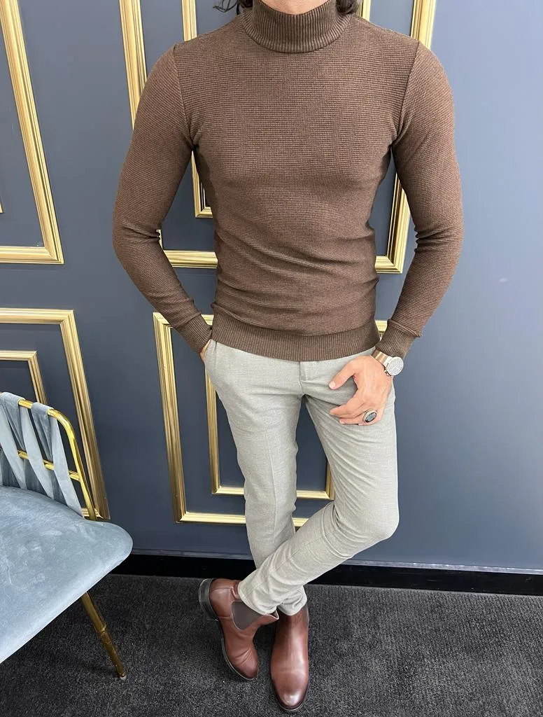 GentWith Sioux Brown Slim Fit Mock Turtleneck Sweater - GENT WITH