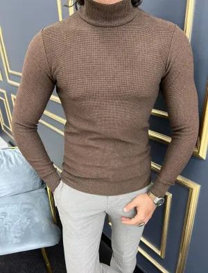 GentWith Sioux Brown Slim Fit Mock Turtleneck Sweater - GENT WITH