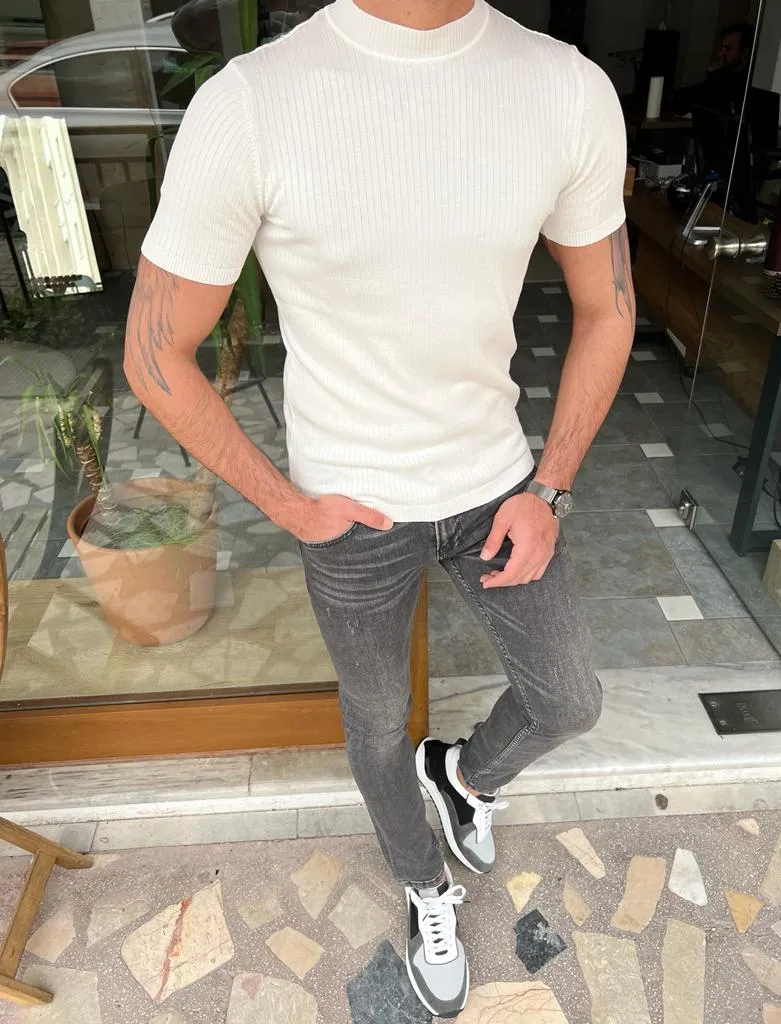 GentWith Tampa White Slim Fit Mock Turtleneck T-Shirt - GENT WITH