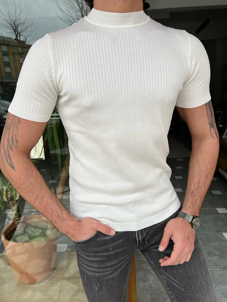 GentWith Tampa White Slim Fit Mock Turtleneck T-Shirt - GENT WITH