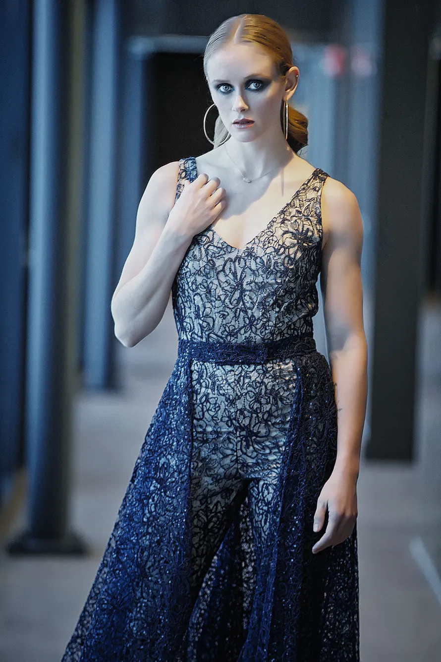 Glam Jumpsuit With Detachable Skirt/Cape
