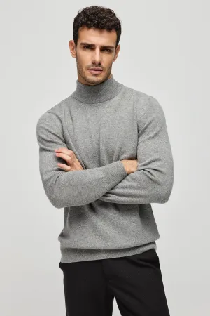 Gray Pure Cashmere Half Fisherman Men's Sweater