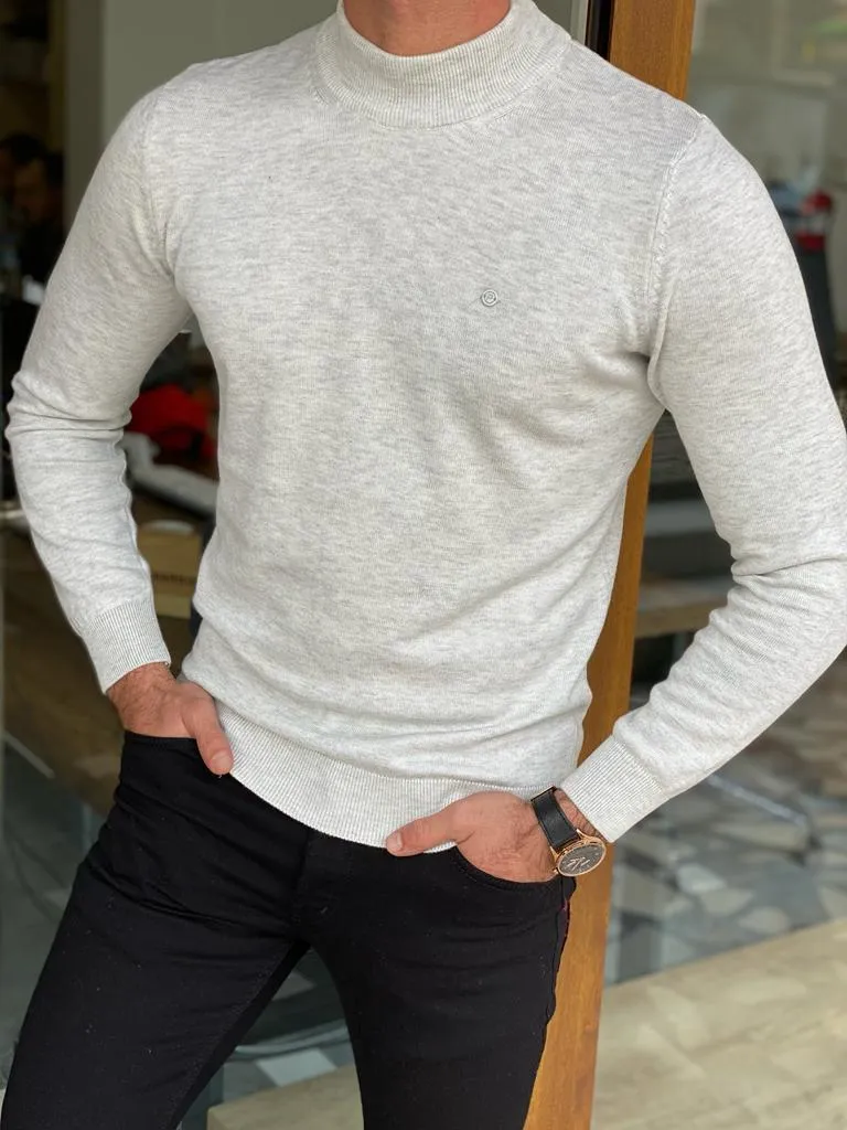 Gray Slim Fit Mock Turtleneck Sweater for Men by GentWith.com