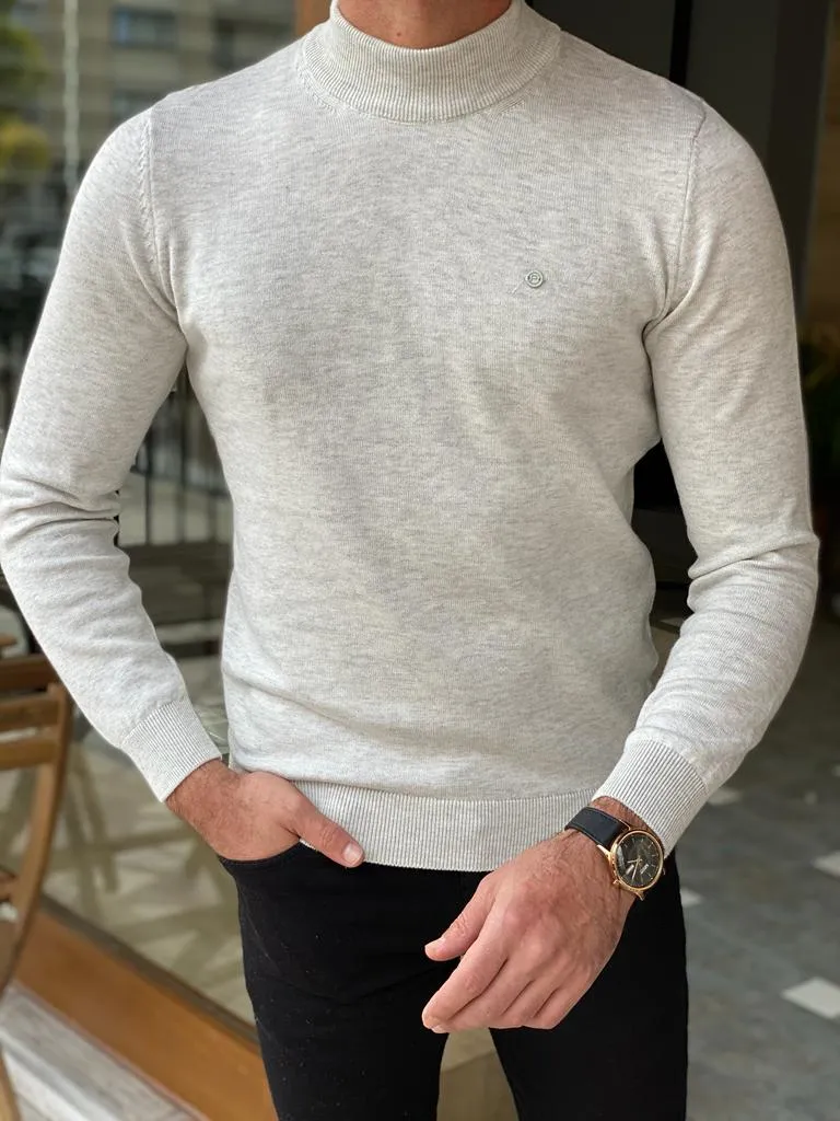 Gray Slim Fit Mock Turtleneck Sweater for Men by GentWith.com