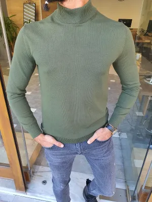 Green Slim Fit Mock Turtleneck Sweater by GentWith.com