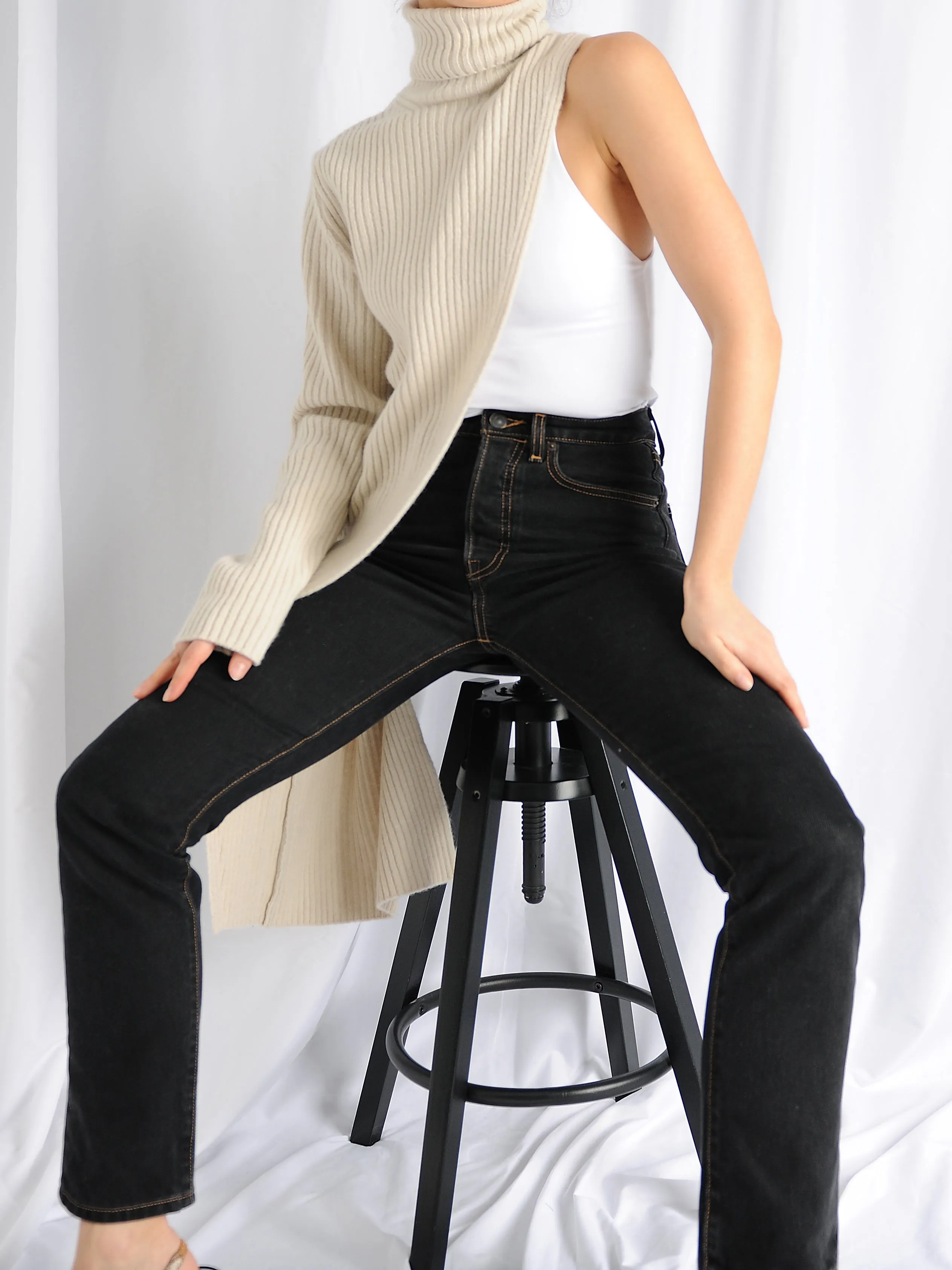 Ivory Asymmetric One Sleeve Top