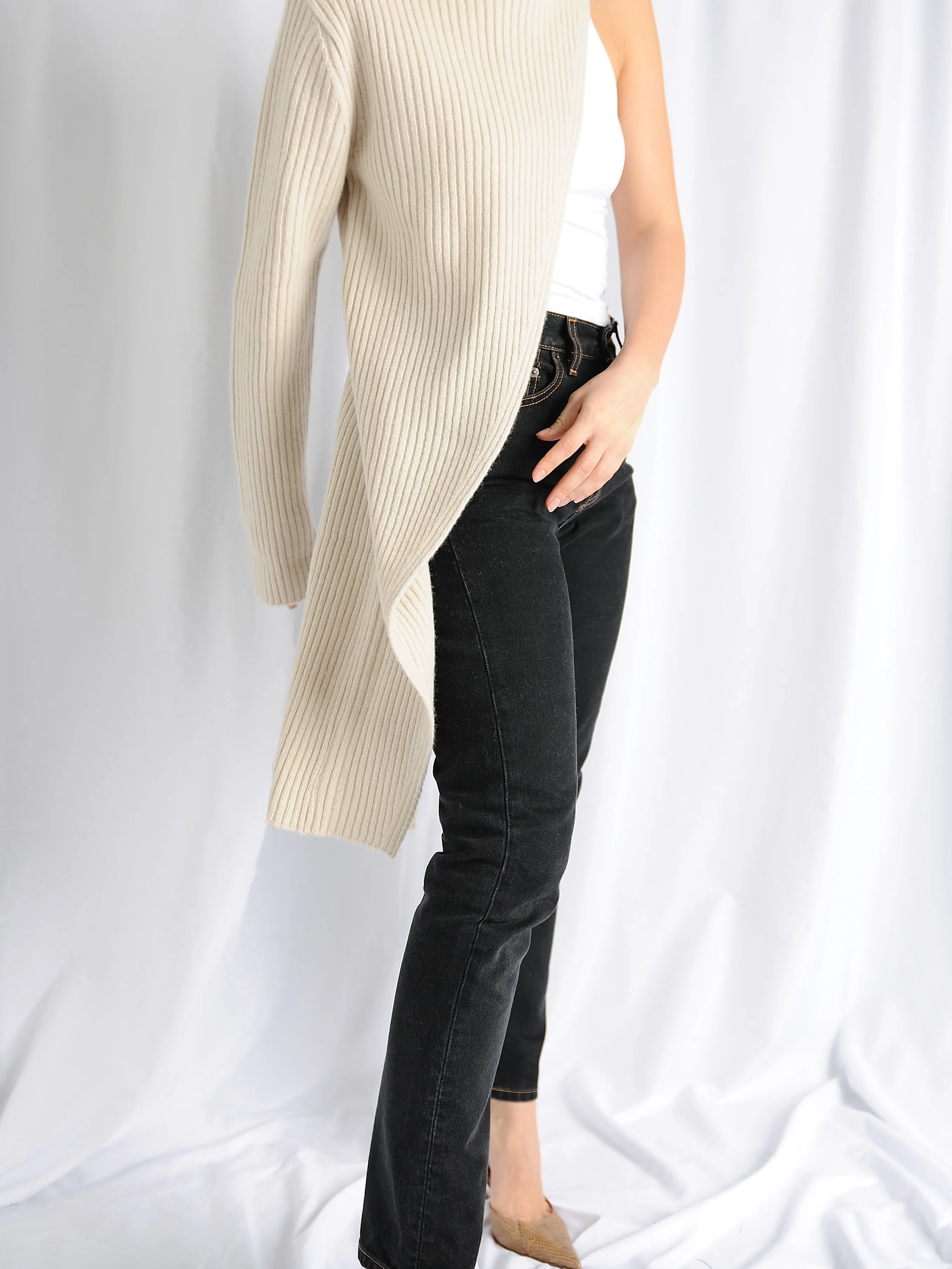 Ivory Asymmetric One Sleeve Top