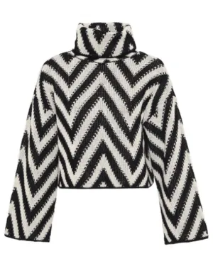 Ivory/Black Herringbone Crochet Sweater