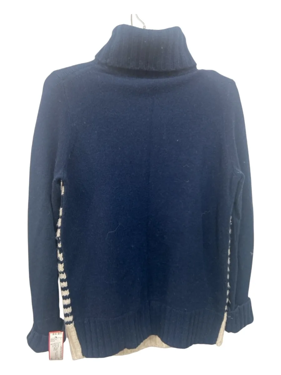 J Crew Size S White & Blue Wool Abstract Detail Turtleneck Sweater