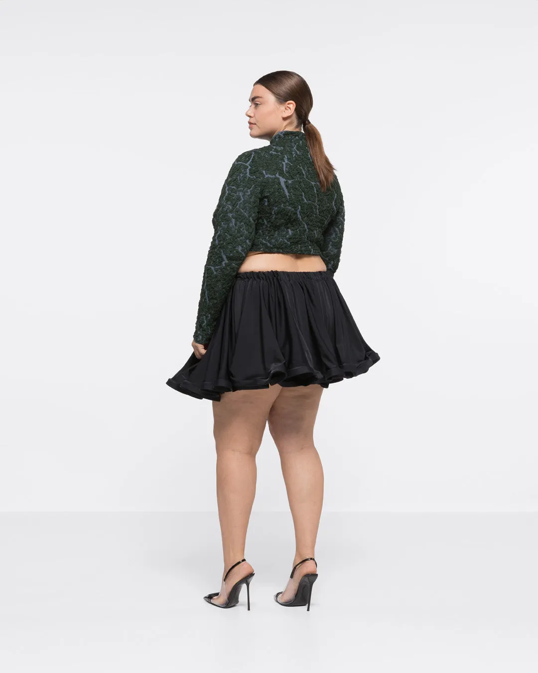 JACQUARD TURTLENECK CROP TOP - DARK GREEN/GREY