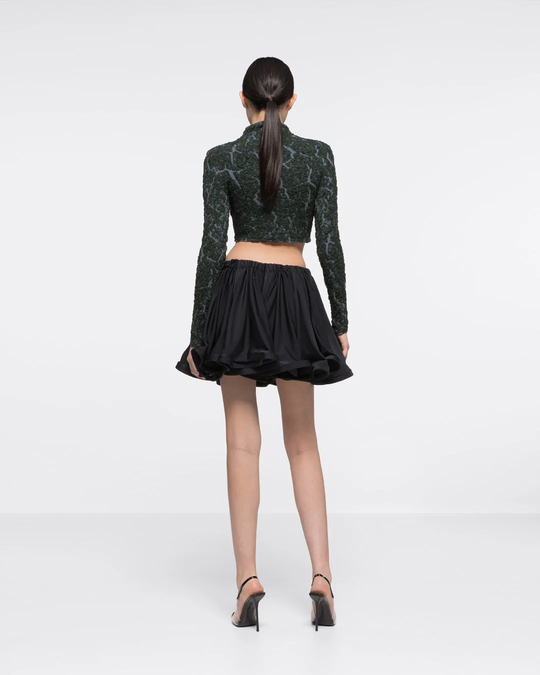JACQUARD TURTLENECK CROP TOP - DARK GREEN/GREY