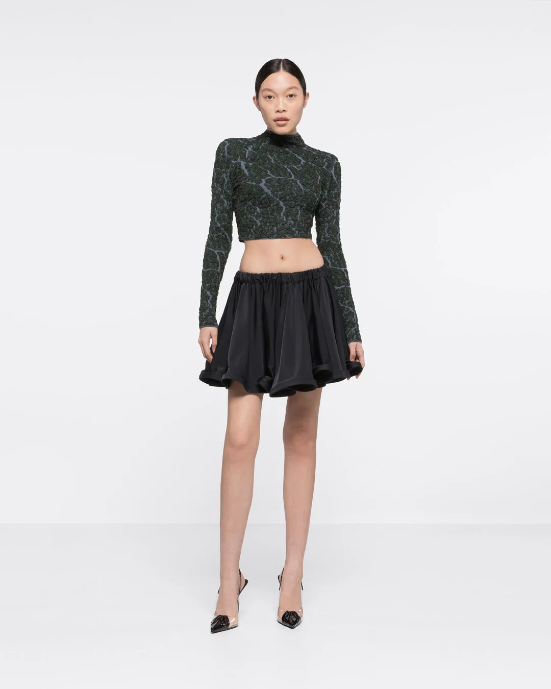 JACQUARD TURTLENECK CROP TOP - DARK GREEN/GREY