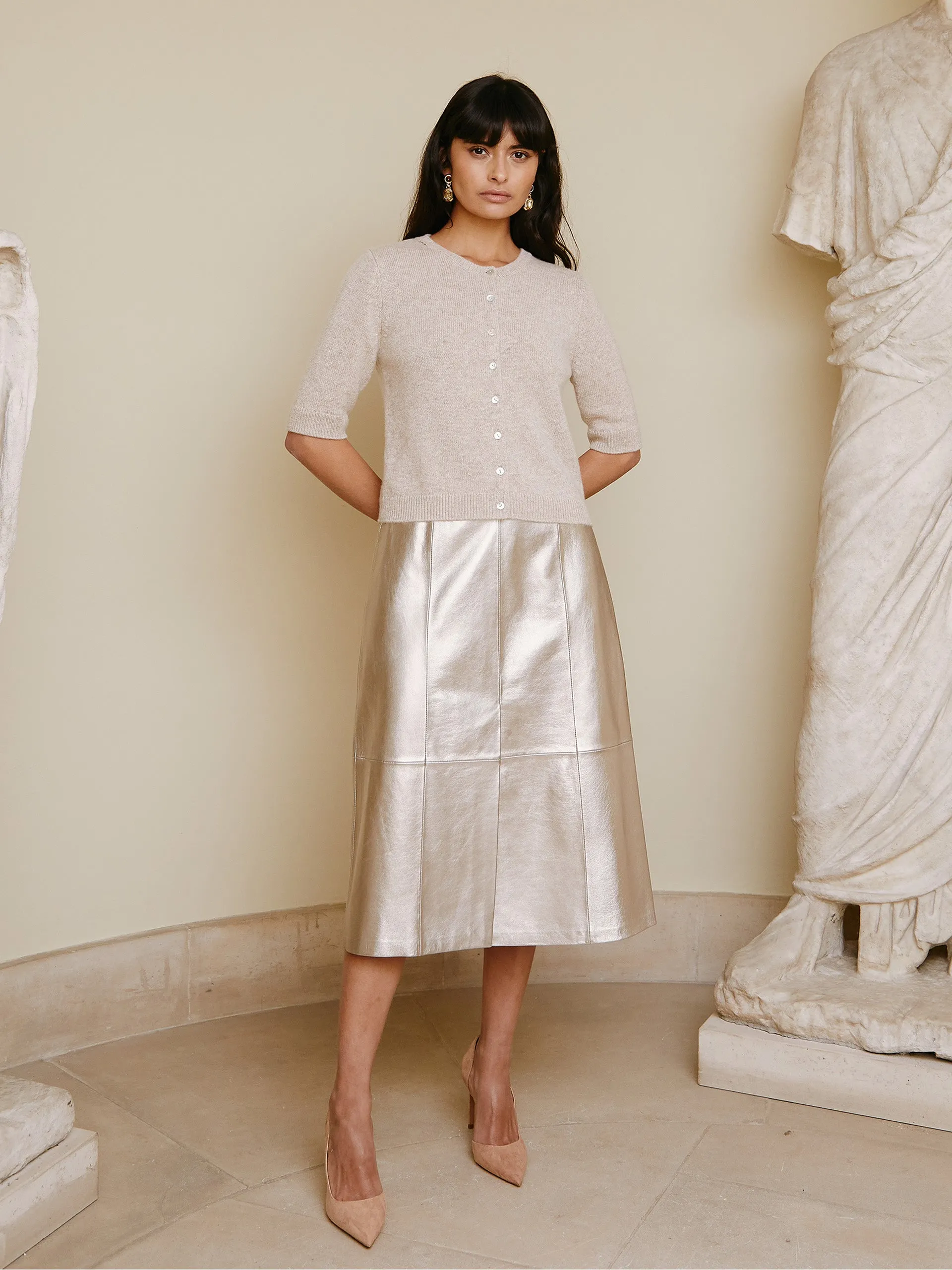 Light gold Robyn leather midi skirt