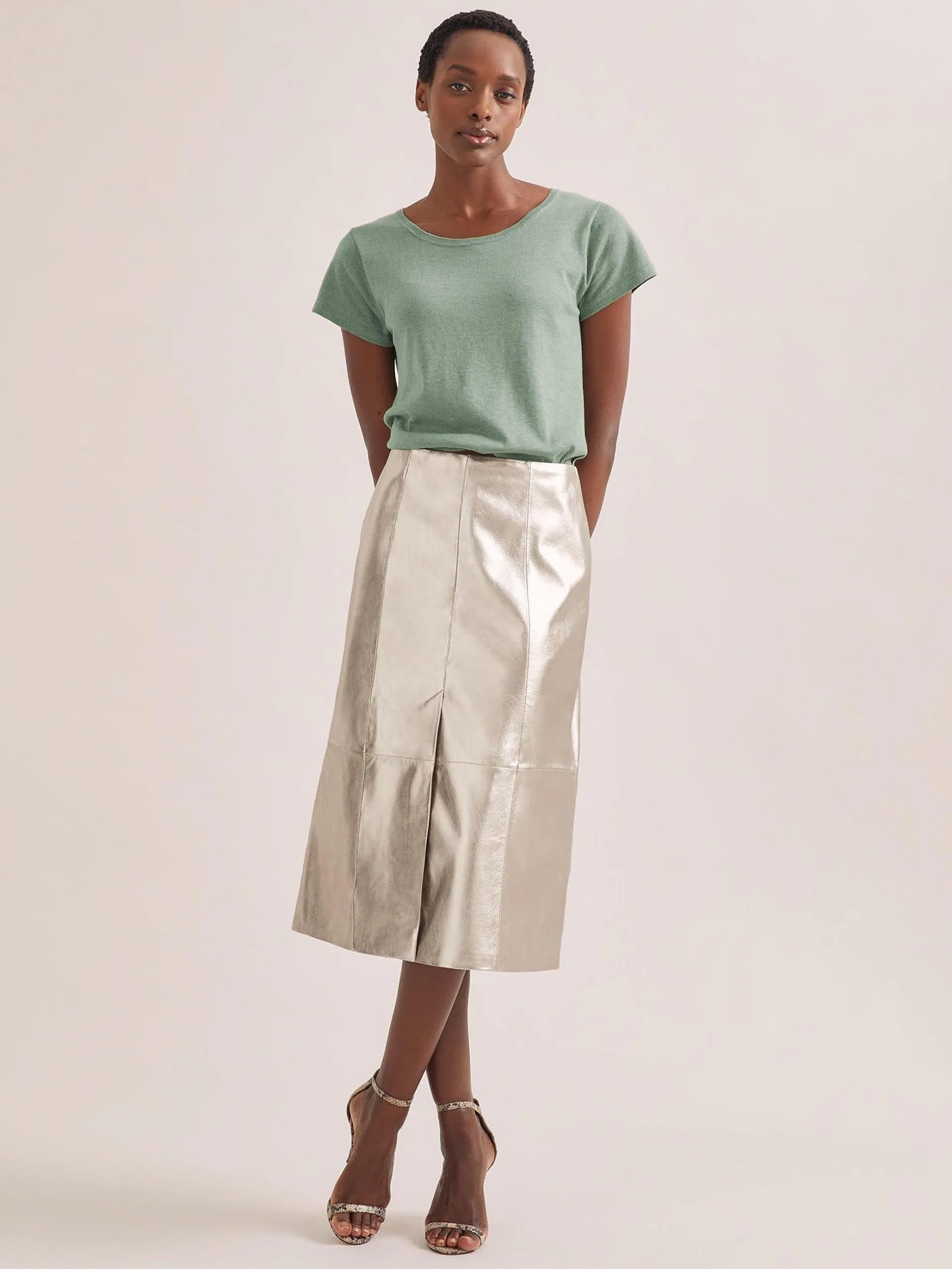 Light gold Robyn leather midi skirt