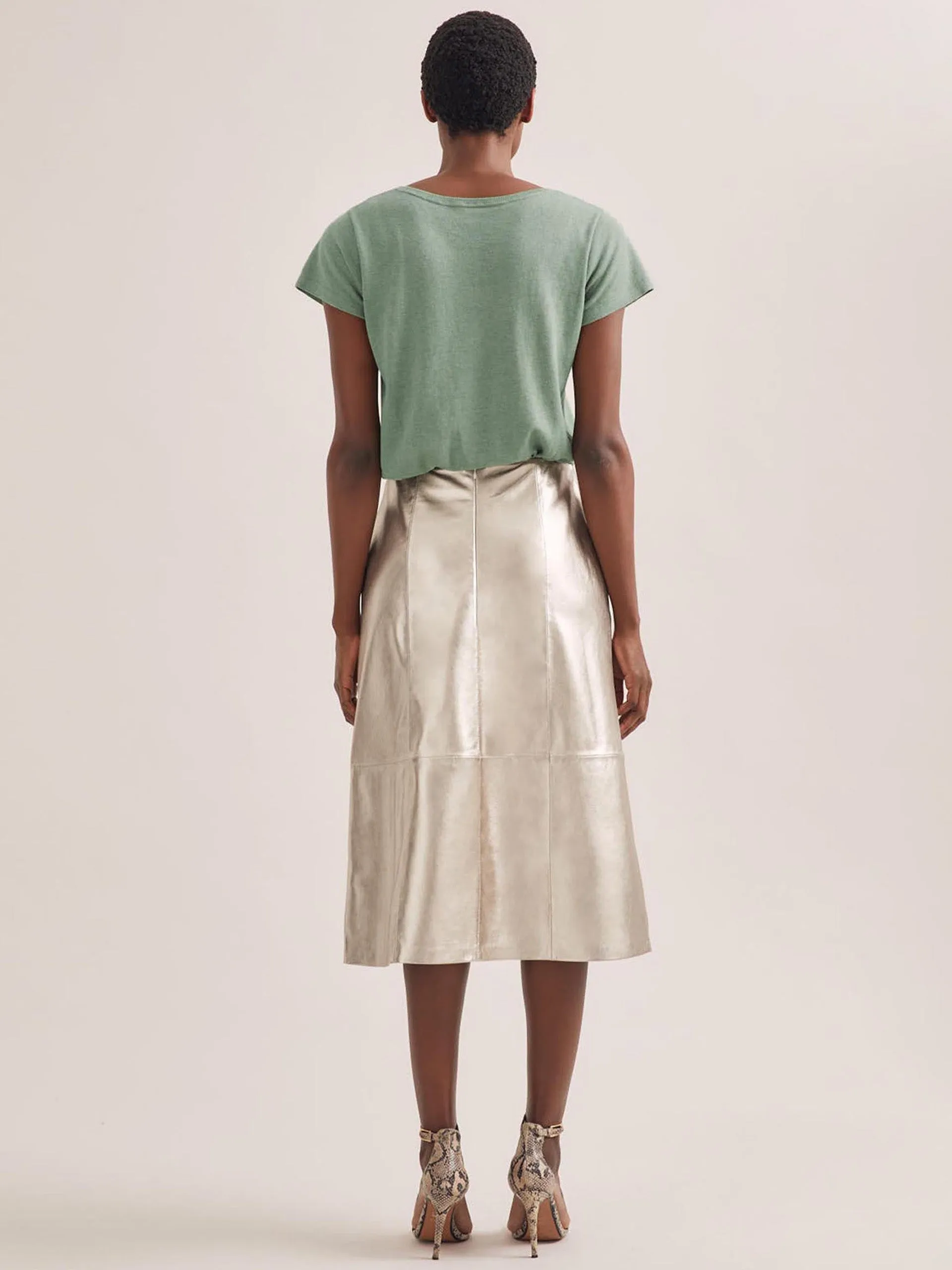 Light gold Robyn leather midi skirt
