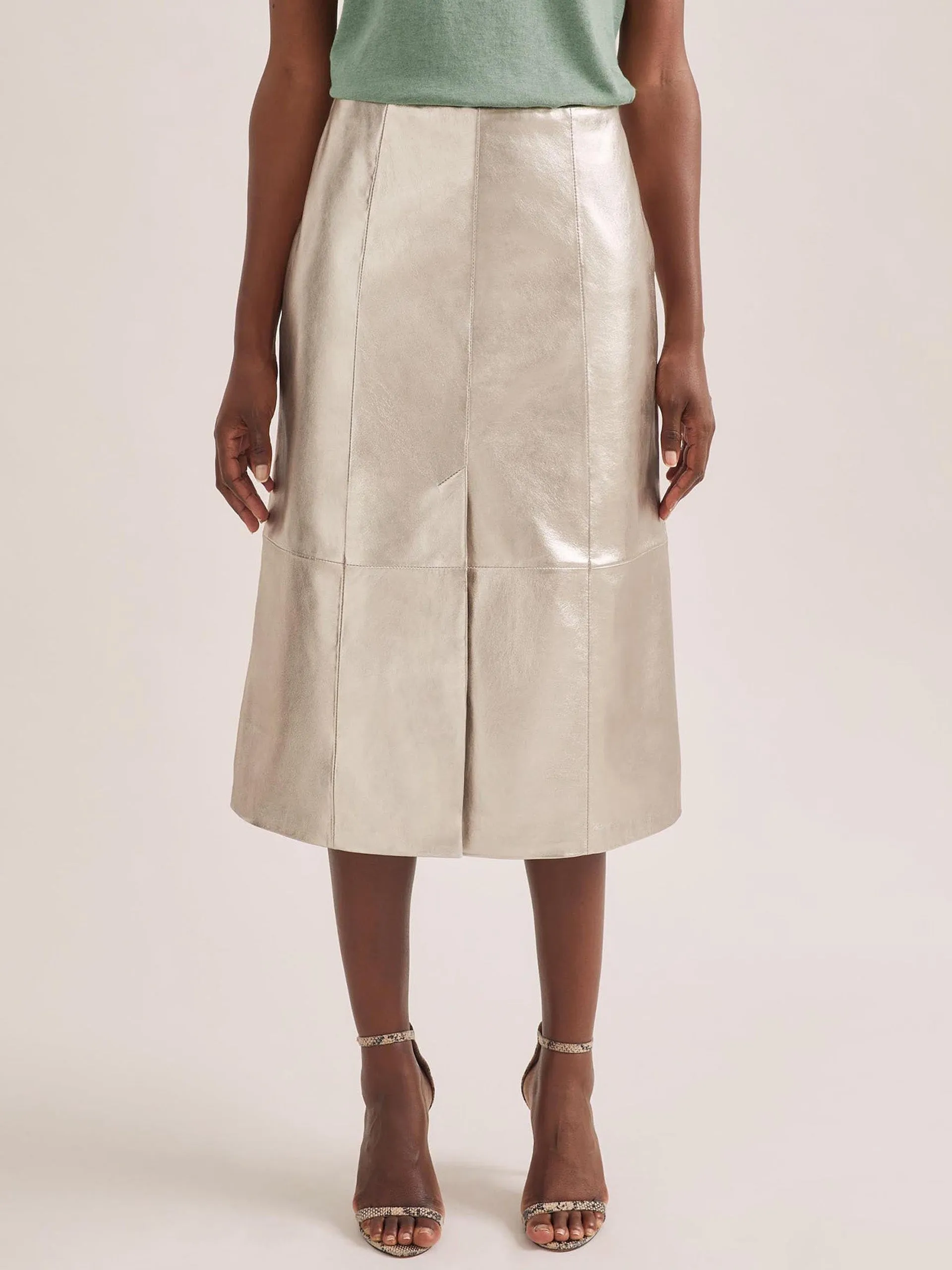 Light gold Robyn leather midi skirt