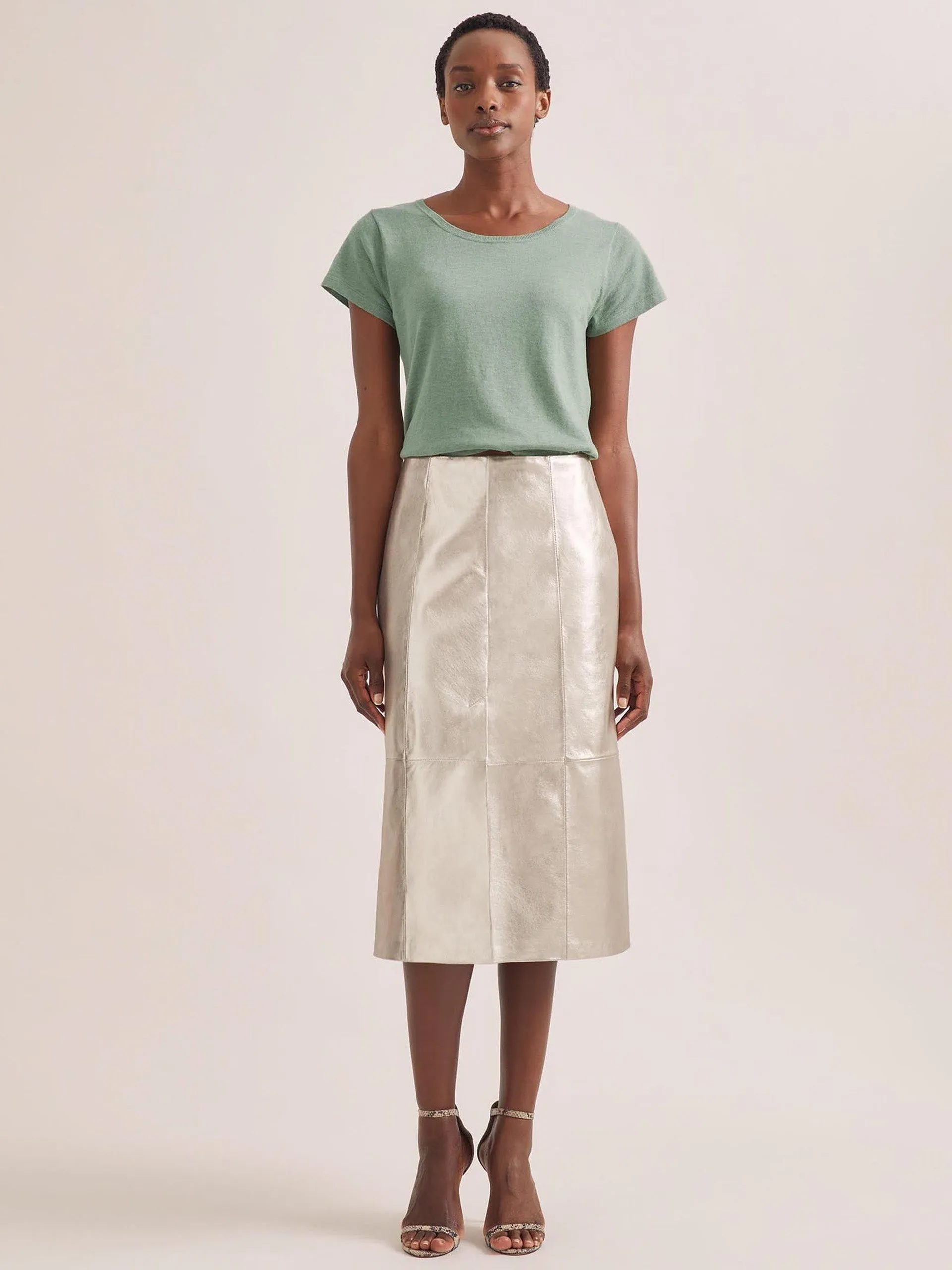 Light gold Robyn leather midi skirt