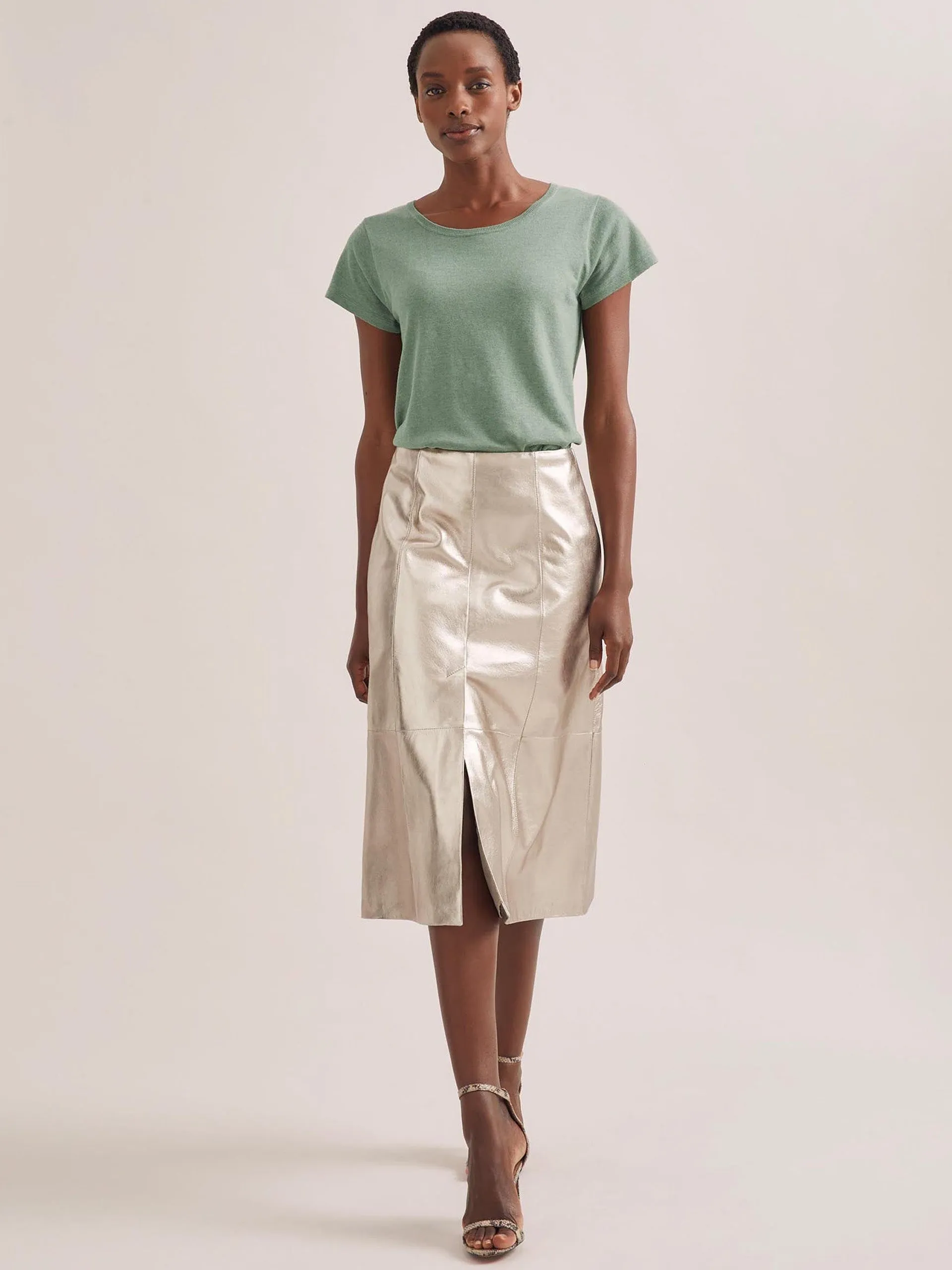 Light gold Robyn leather midi skirt