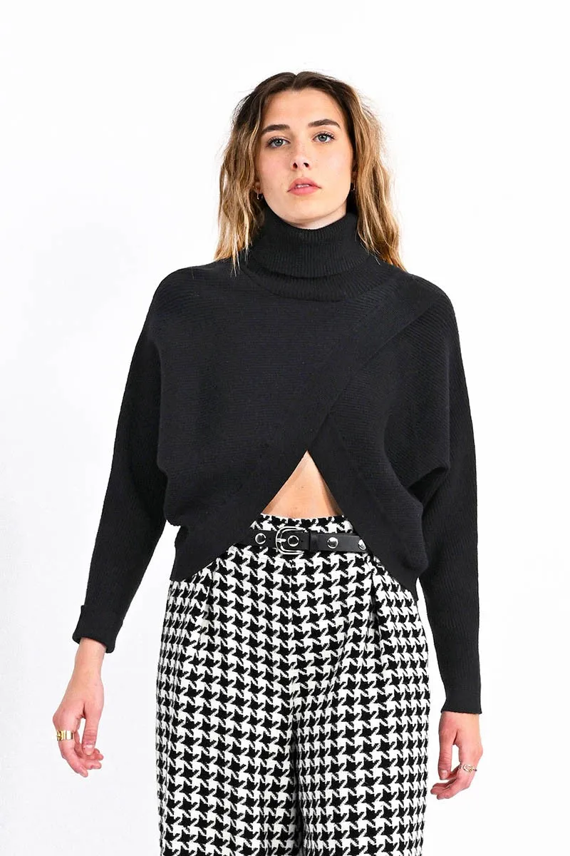 Lili Sidonio Black Double Breasted Turtle Neck Knitted Sweater