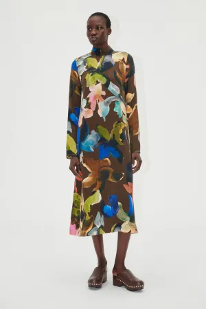 Long Sleeve Midi Dress - Aquarelle Garden