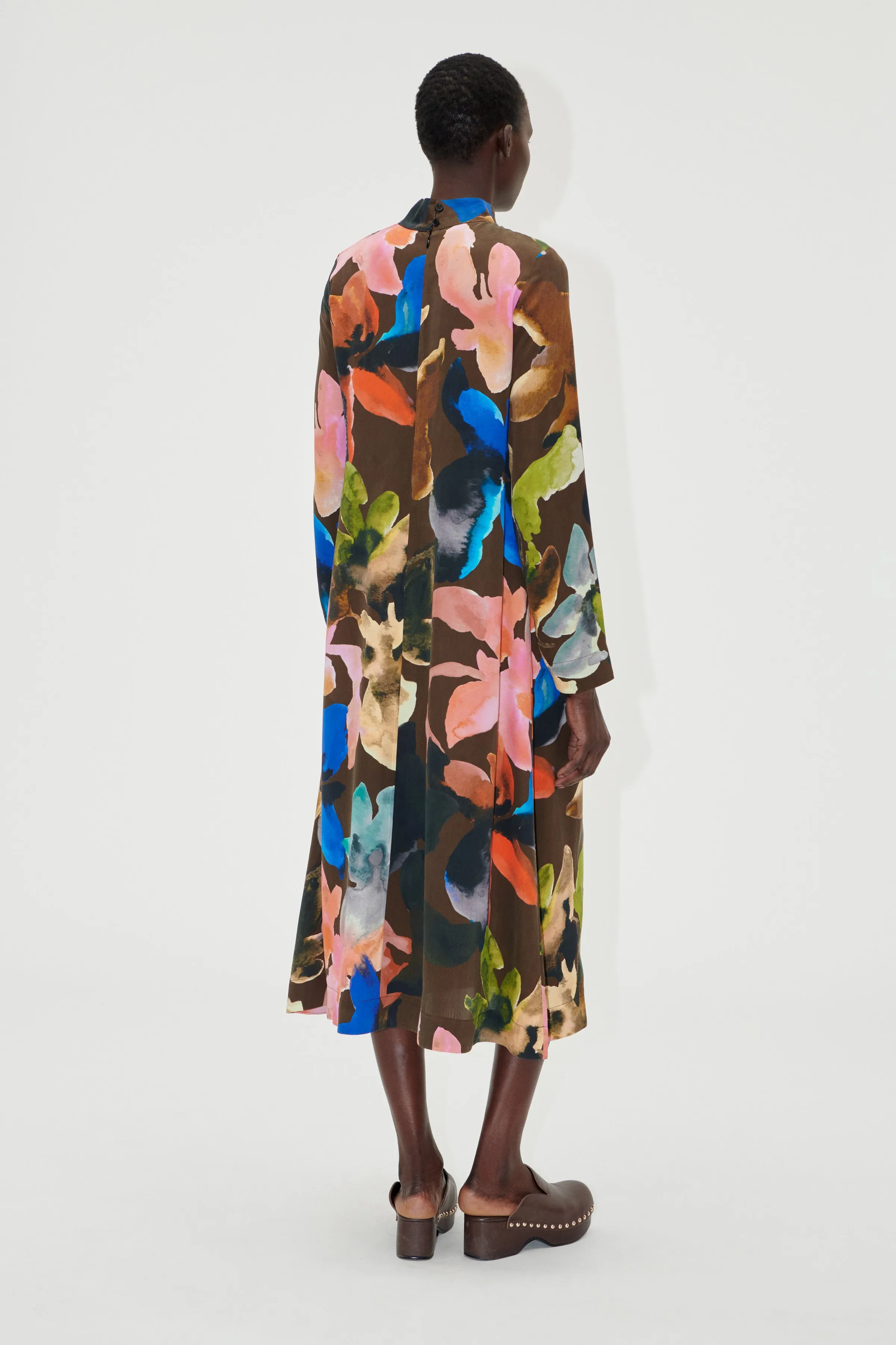 Long Sleeve Midi Dress - Aquarelle Garden