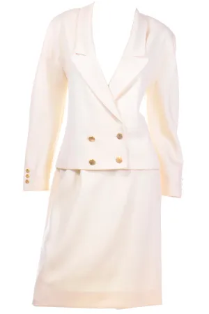 Louis Feraud Vintage Creamy Ivory Skirt and Jacket Suit