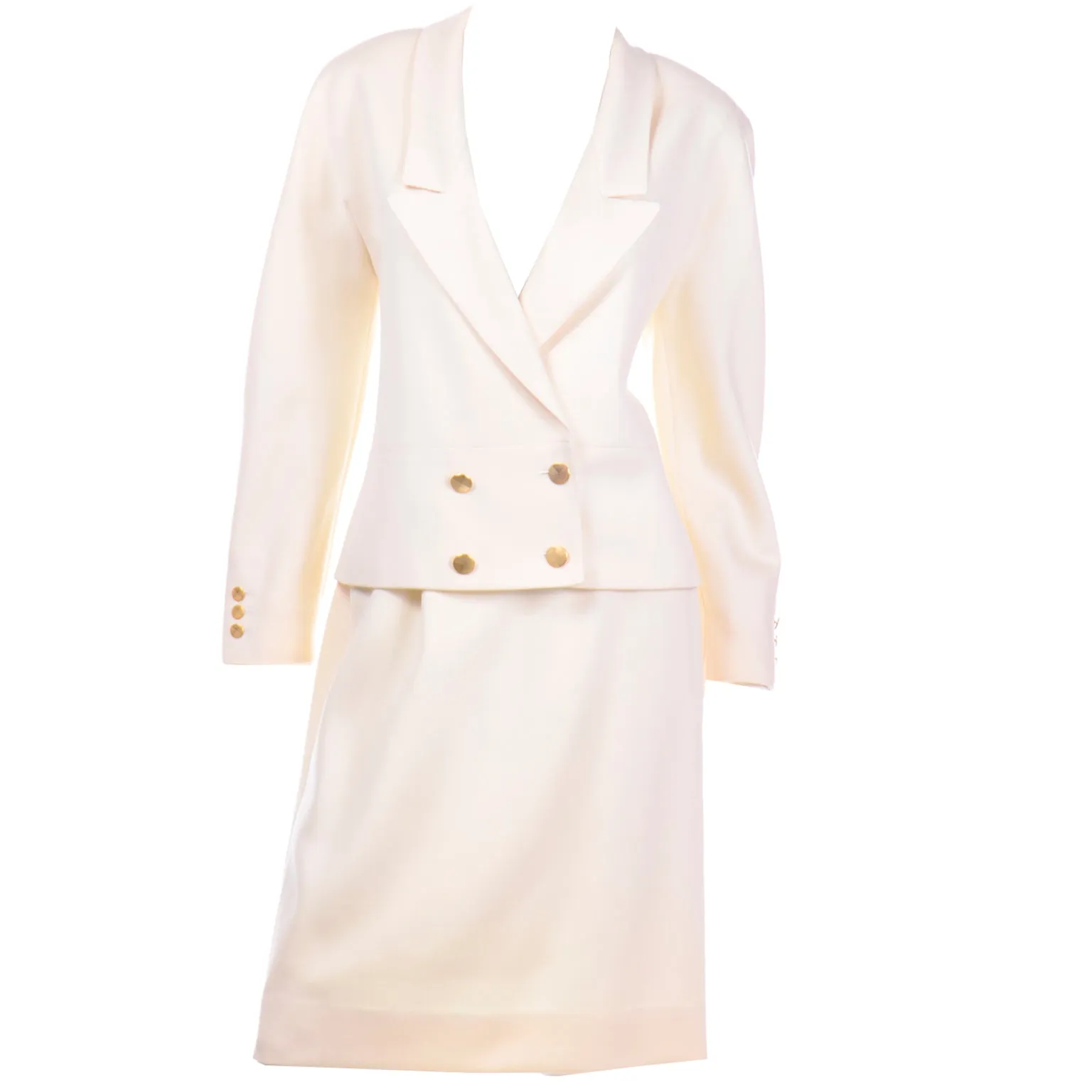 Louis Feraud Vintage Creamy Ivory Skirt and Jacket Suit