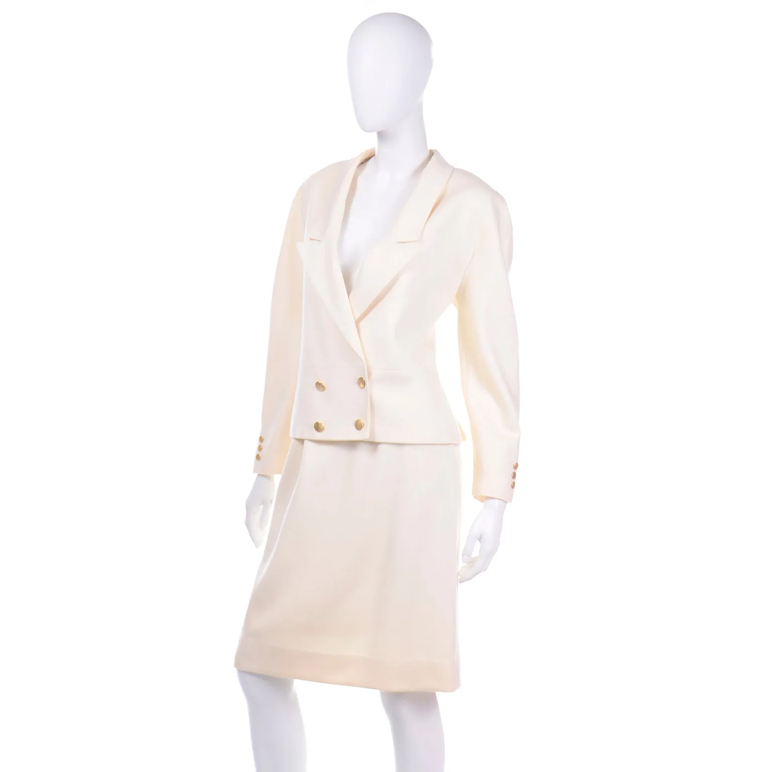 Louis Feraud Vintage Creamy Ivory Skirt and Jacket Suit
