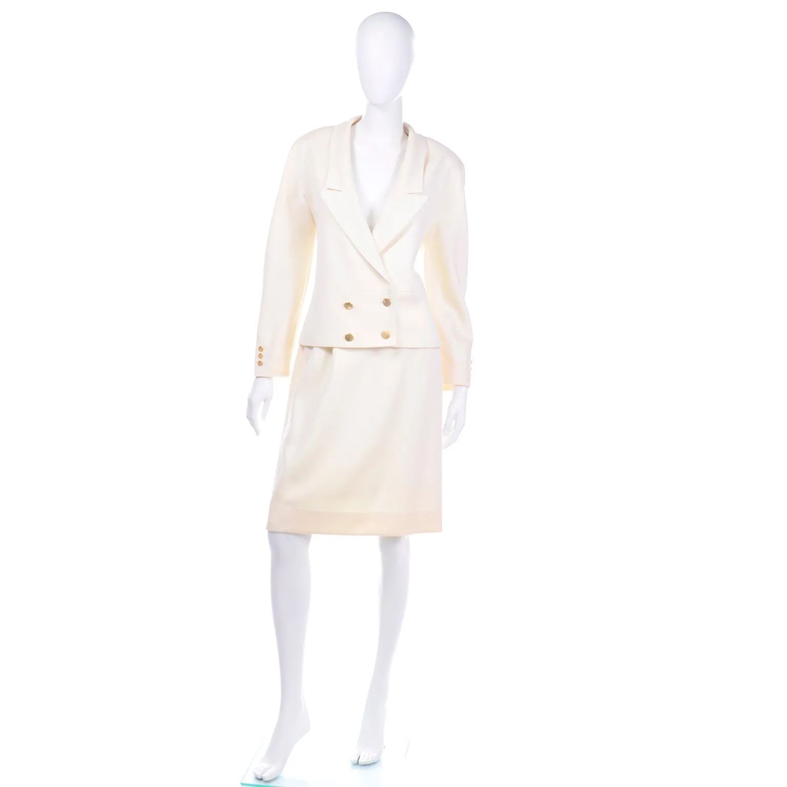 Louis Feraud Vintage Creamy Ivory Skirt and Jacket Suit