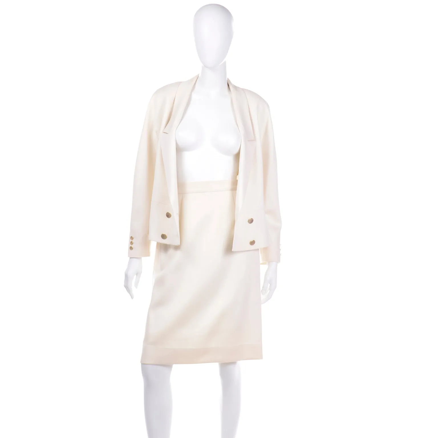 Louis Feraud Vintage Creamy Ivory Skirt and Jacket Suit