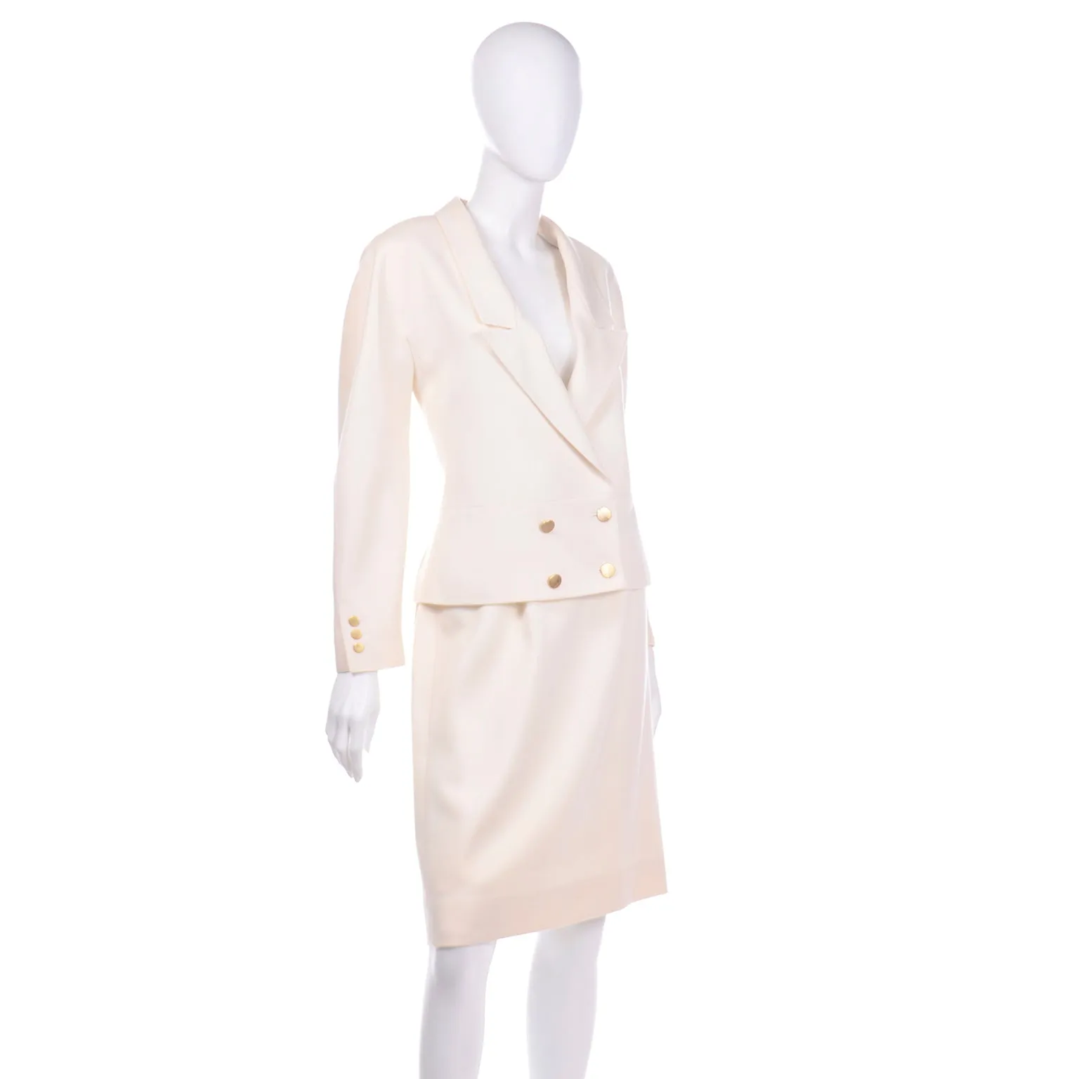Louis Feraud Vintage Creamy Ivory Skirt and Jacket Suit