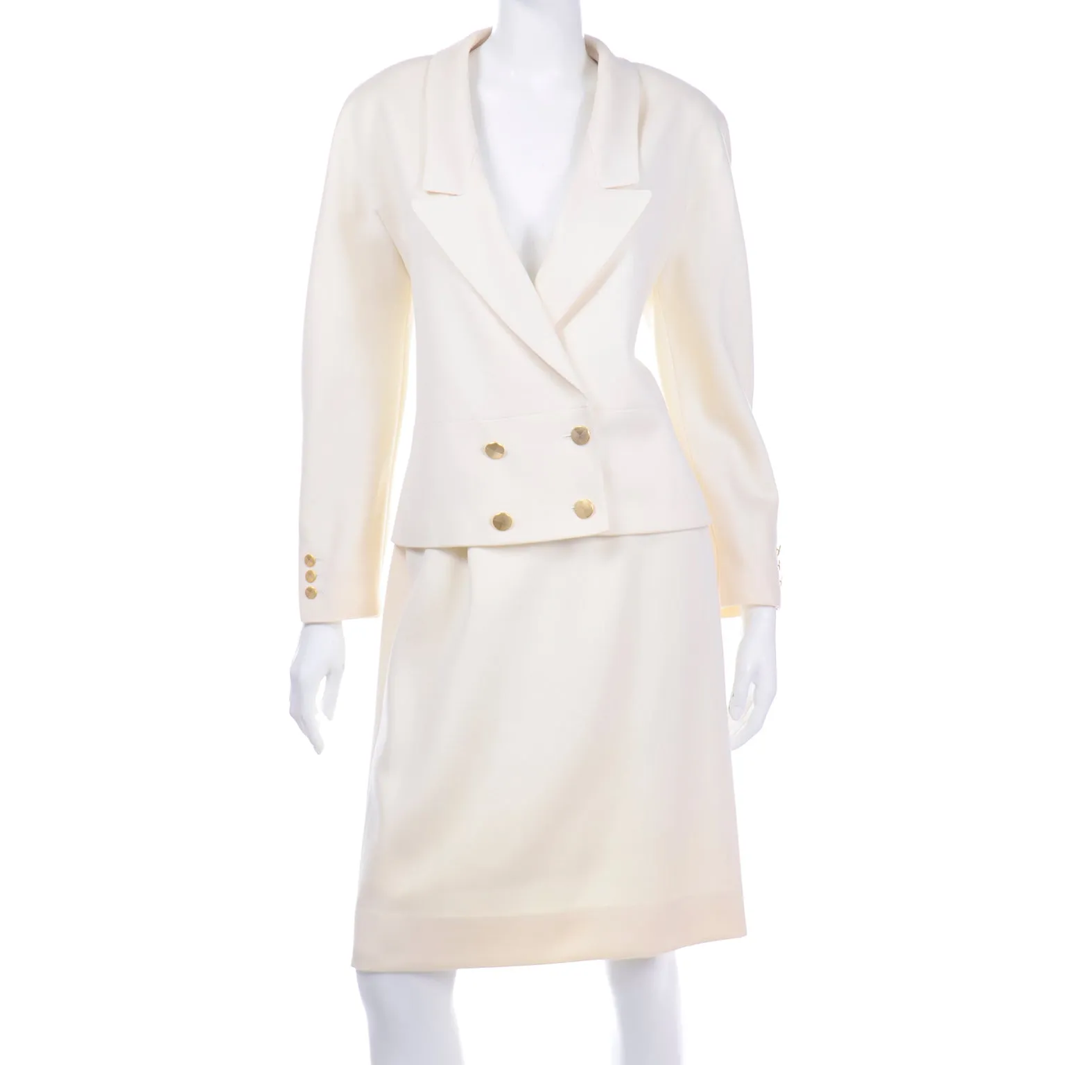 Louis Feraud Vintage Creamy Ivory Skirt and Jacket Suit